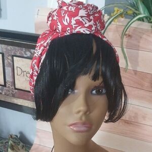 Red and White Floral Headwrap